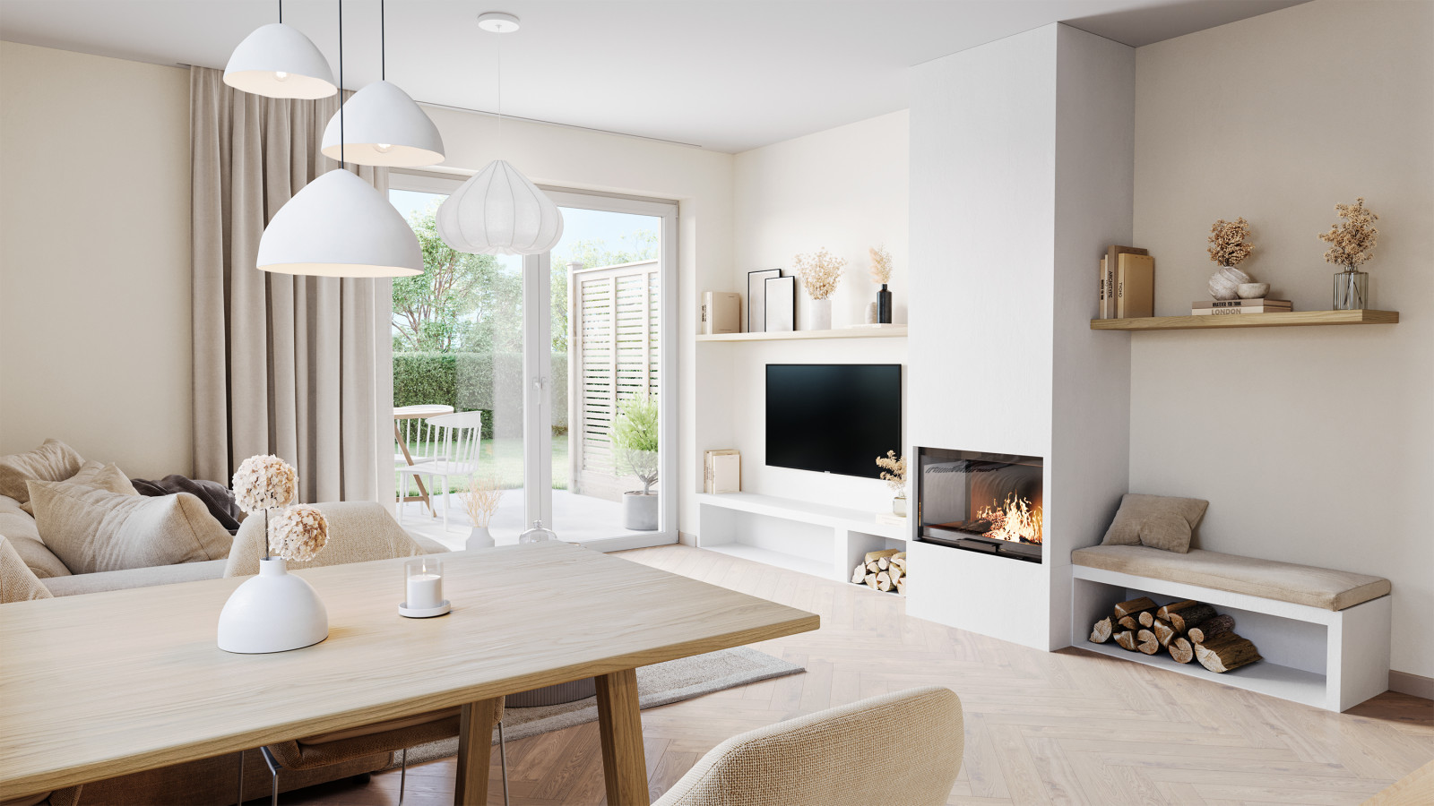 Wohnzimmer mit Zugang zur Terrasse