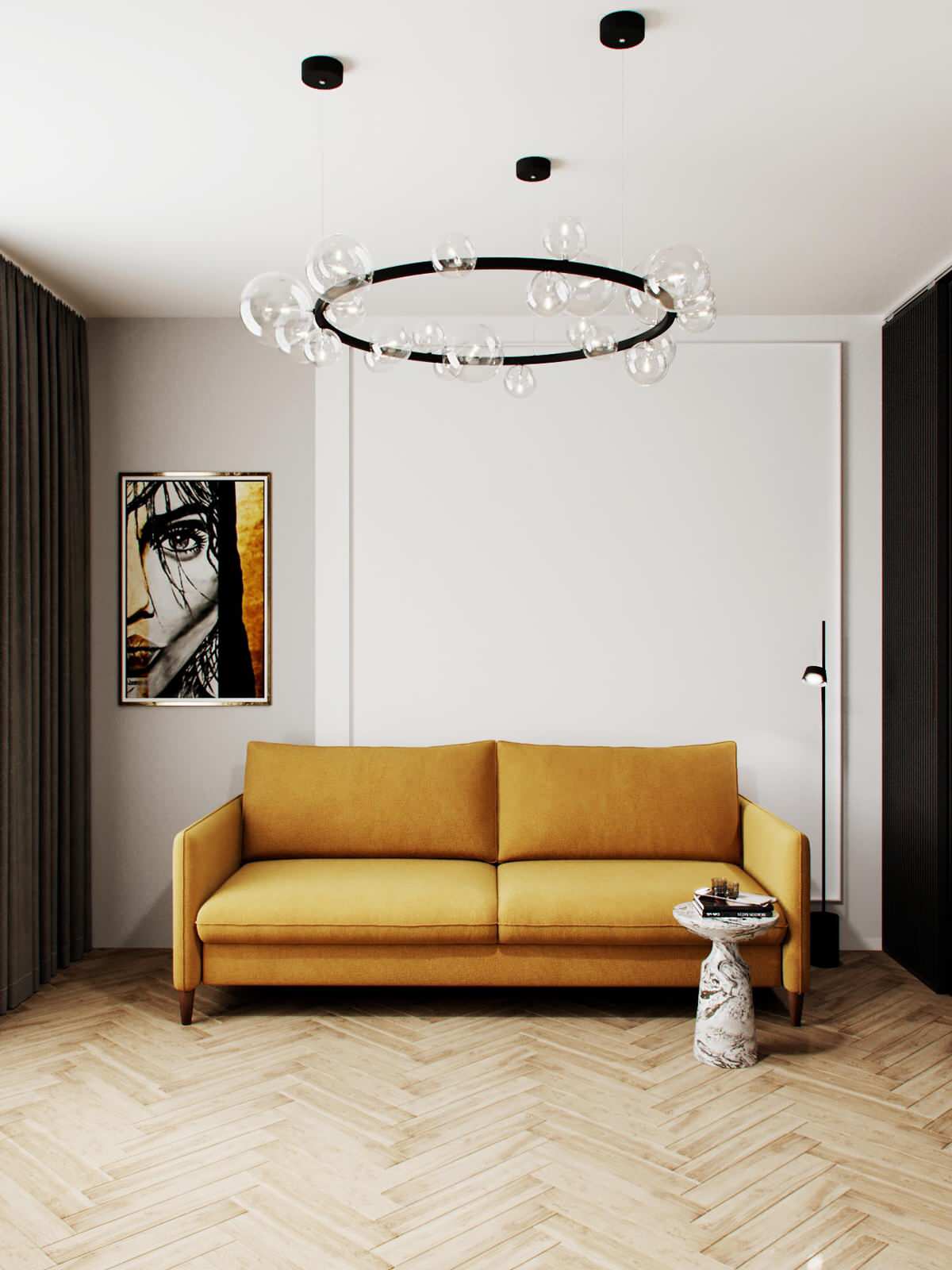 Cовременная квартира, дизайн интерьера в светло-темных тонах в ЖК "Георг Ландрин