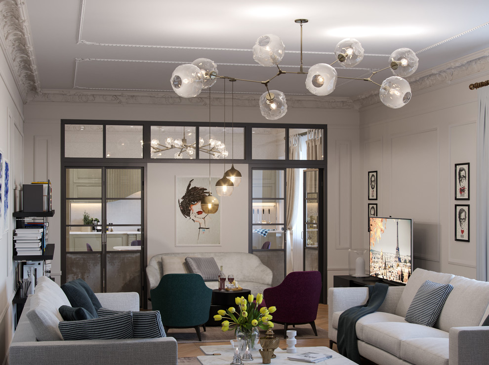 Сталинка на Ломоносовском. Дизайн гостиной в парижском стиле