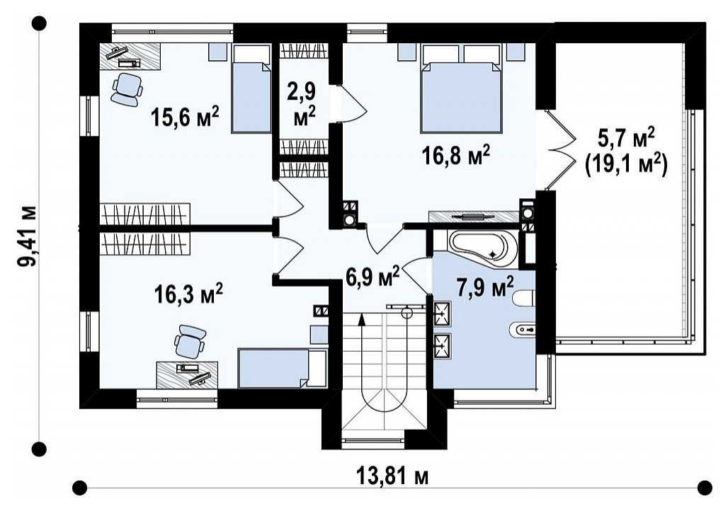 Дом с плоской кровлей и террасой