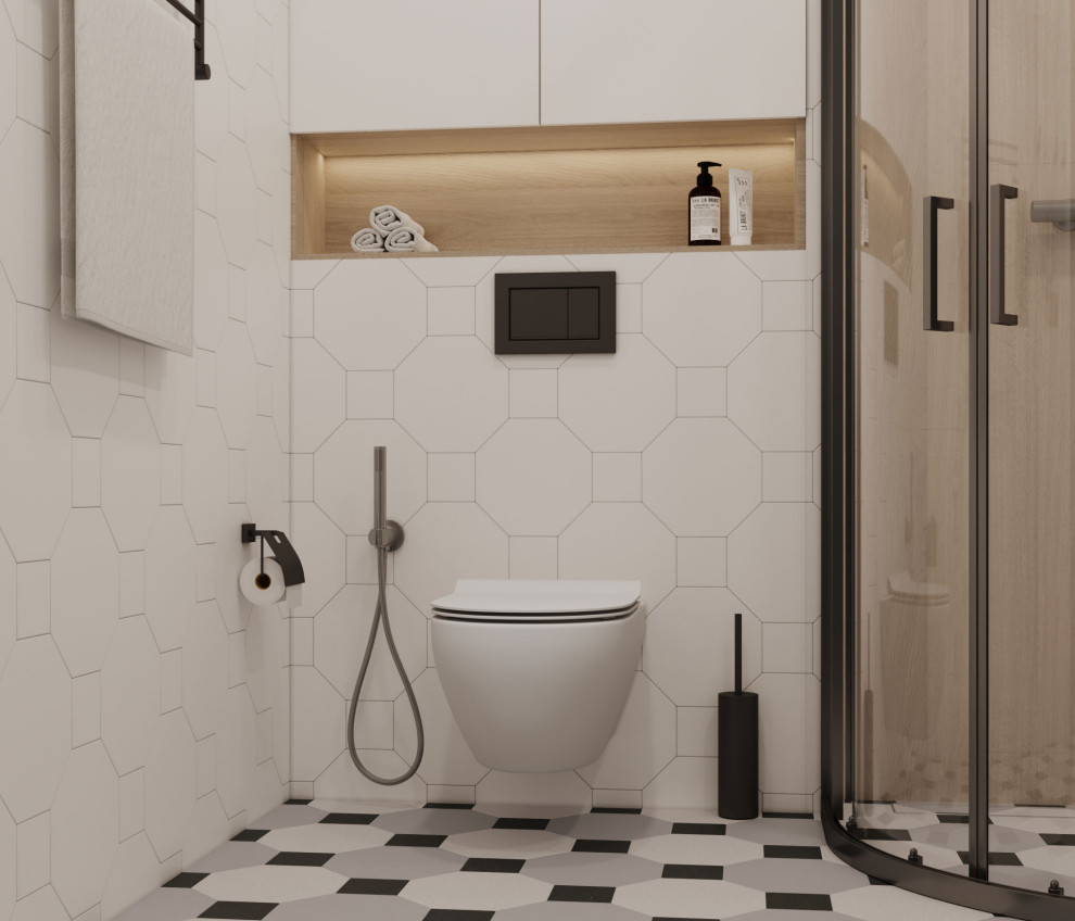 Современный интерьер с яркими акцентами и геометрическими формами