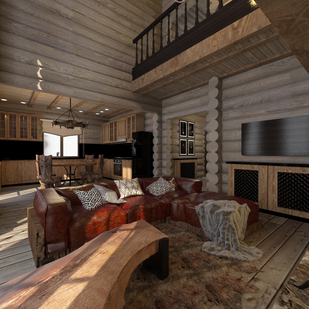 Интерьер дома из сруба в стиле шале (первый этаж)