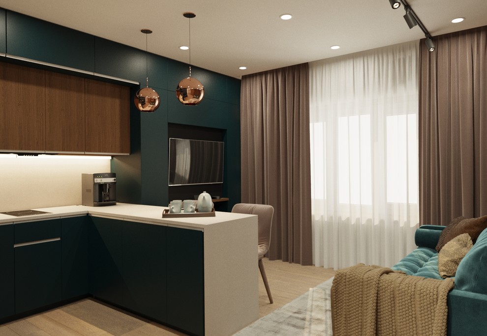 Проект зоны кухни гостиной в ЖК Квартал