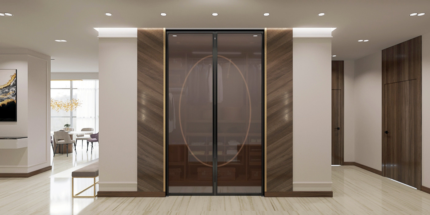 Современная городская квартира с панорамным остеклением в стиле ар-деко