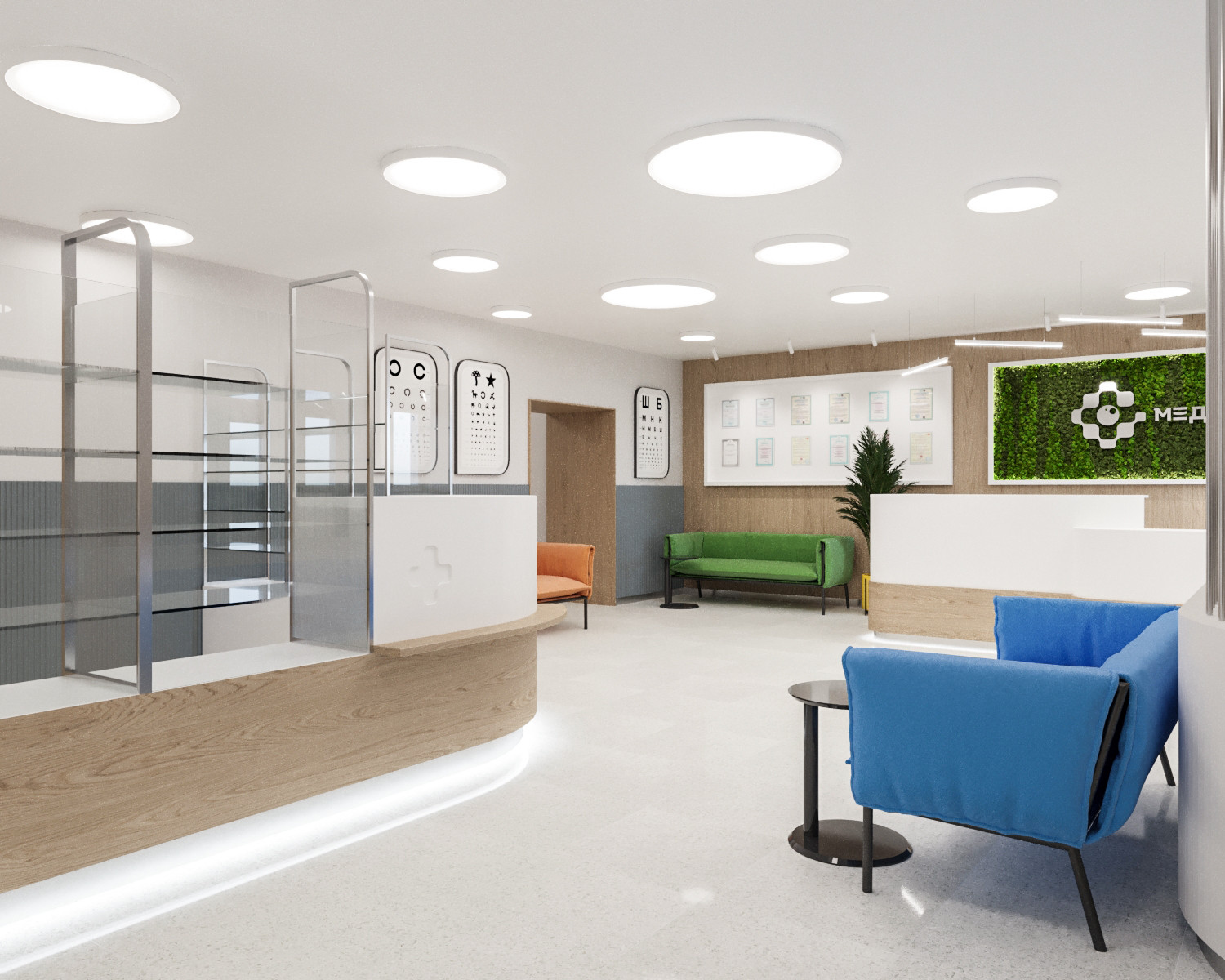 Интерьер общественных помещений офтальмологической клиники