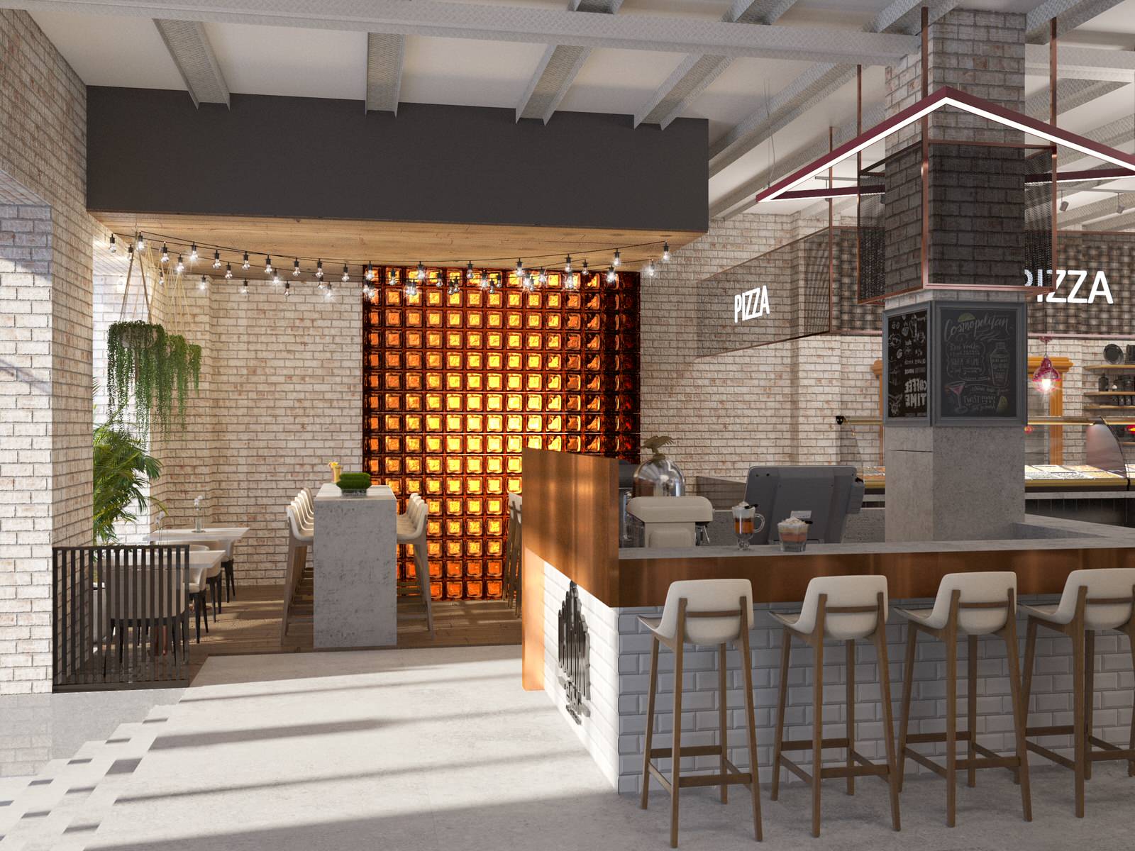 Interior visualisation of food court Manor of Food in the center of Moscow