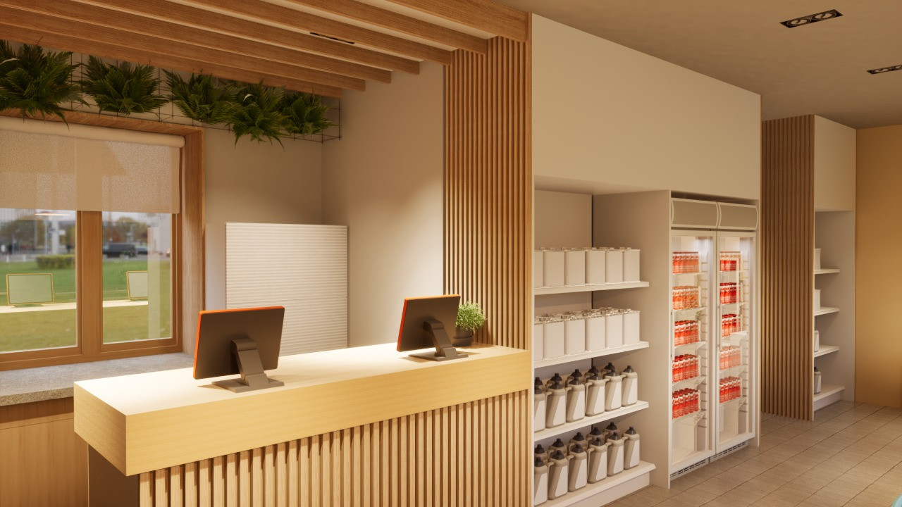 Интерьер кафе и магазина сети заправок "Апельсин", Рославль