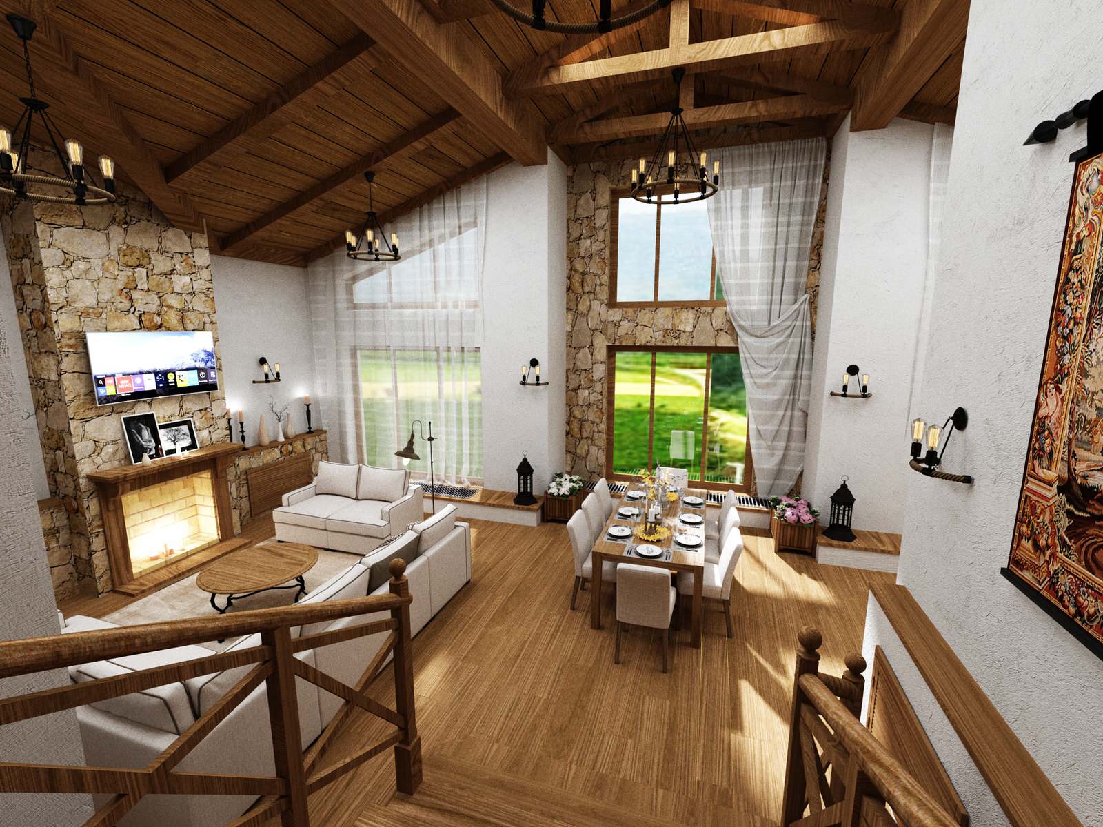 Гостиная в стиле шале