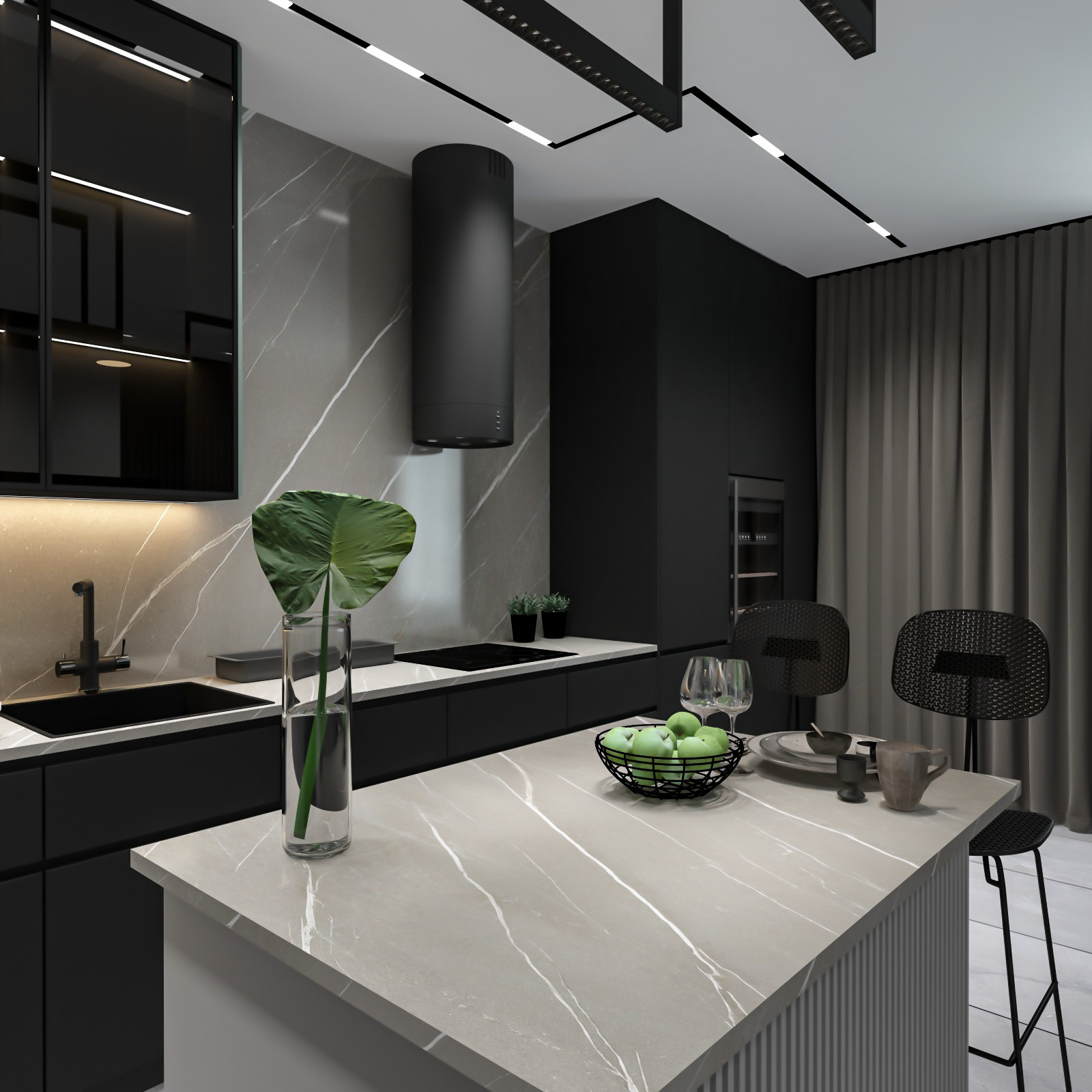 Обложка проекта: Дизайн кухни (проект квартиры в темных тонах)