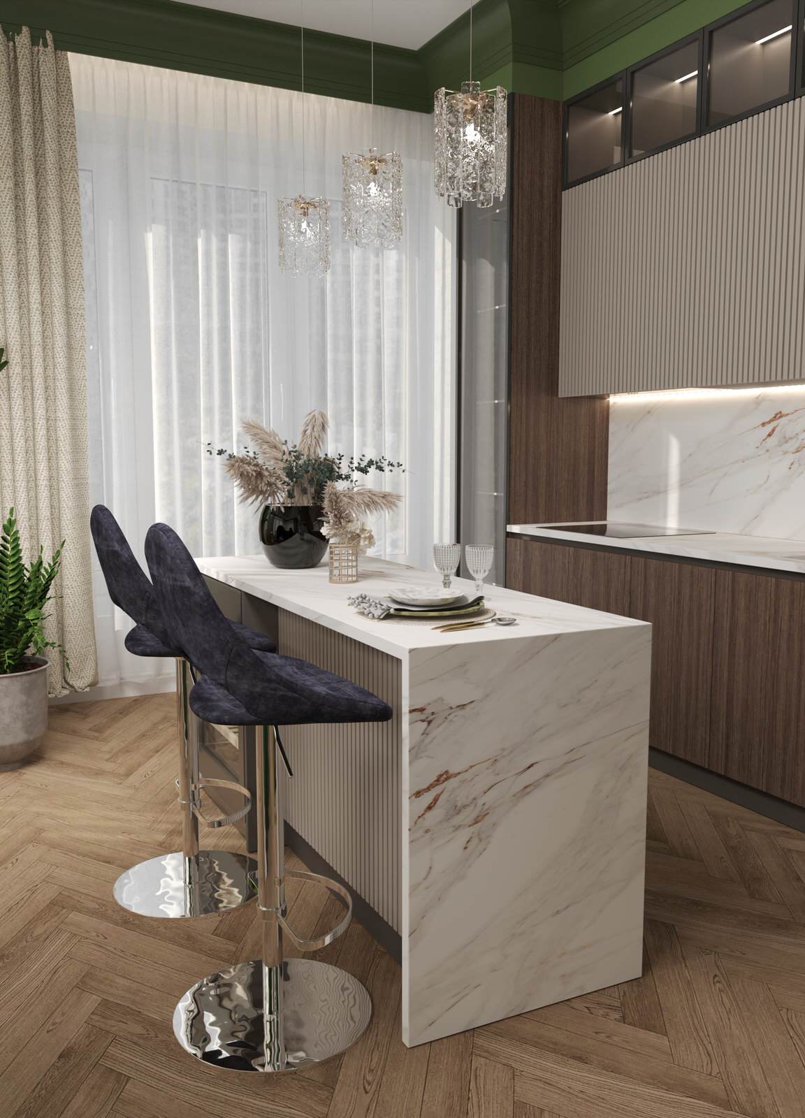 Квартира 140 м2 с зелеными акцентами