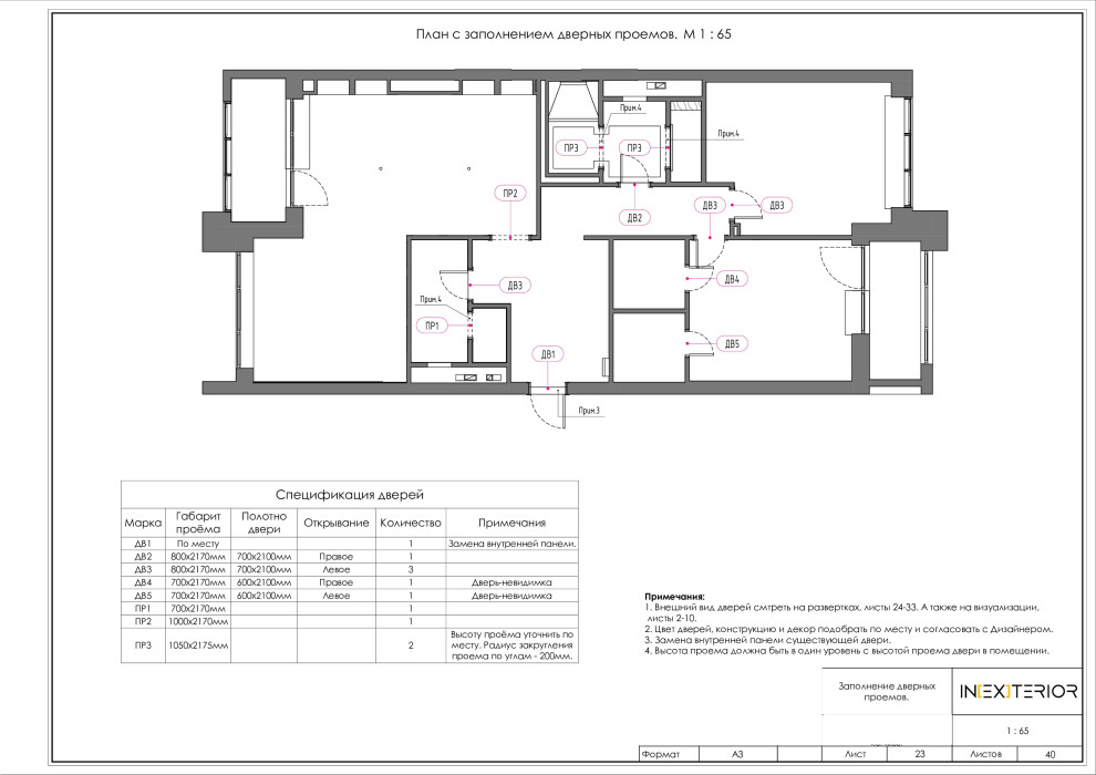 План заполнения проёмов (дверей и окон): примеры