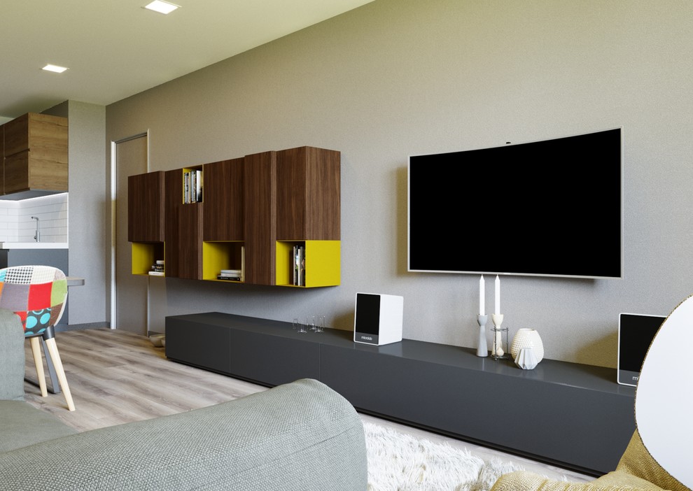 Современная гостиная совмещенная с кухней