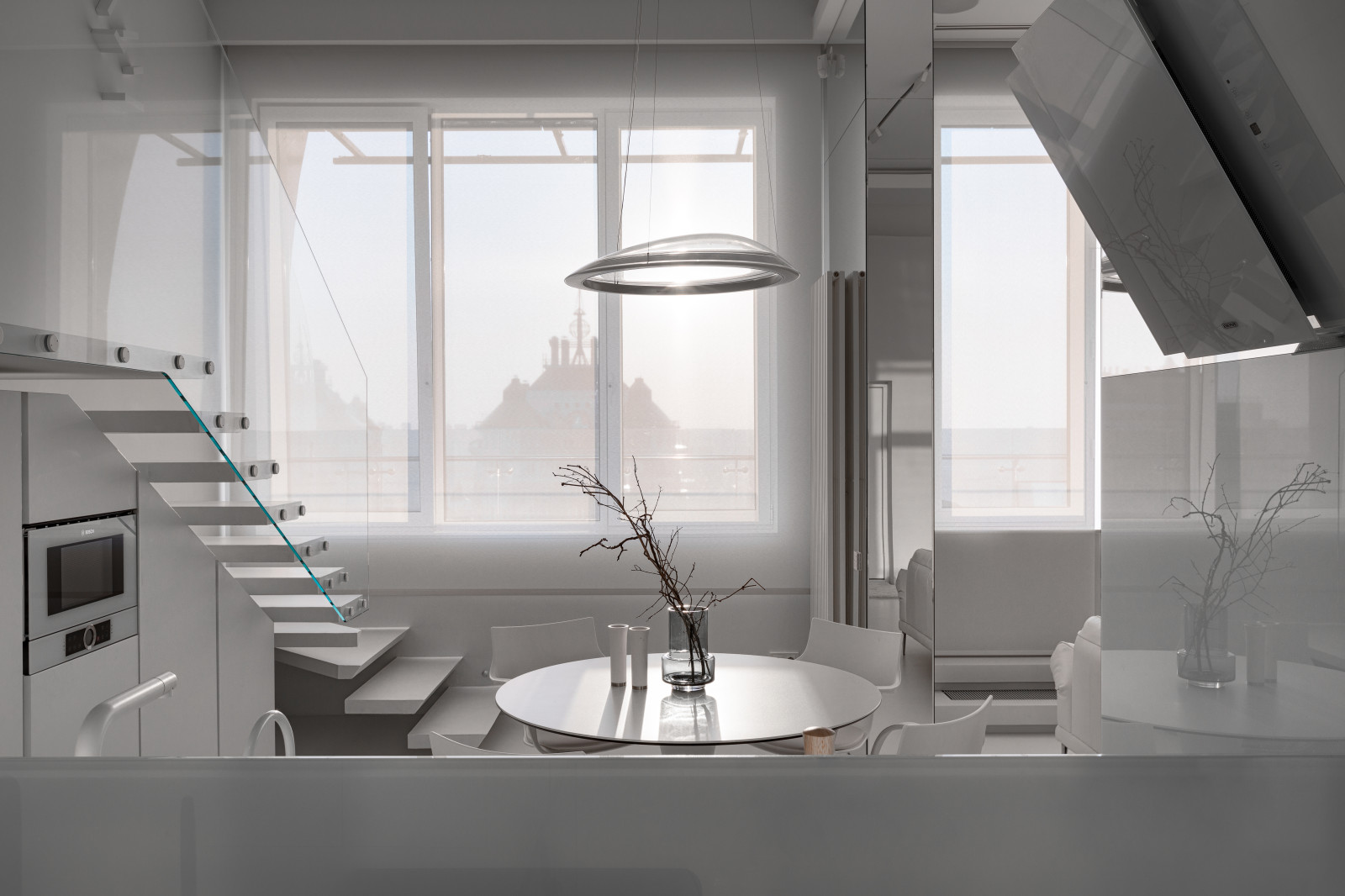 Stylish monochromatic white penthouse