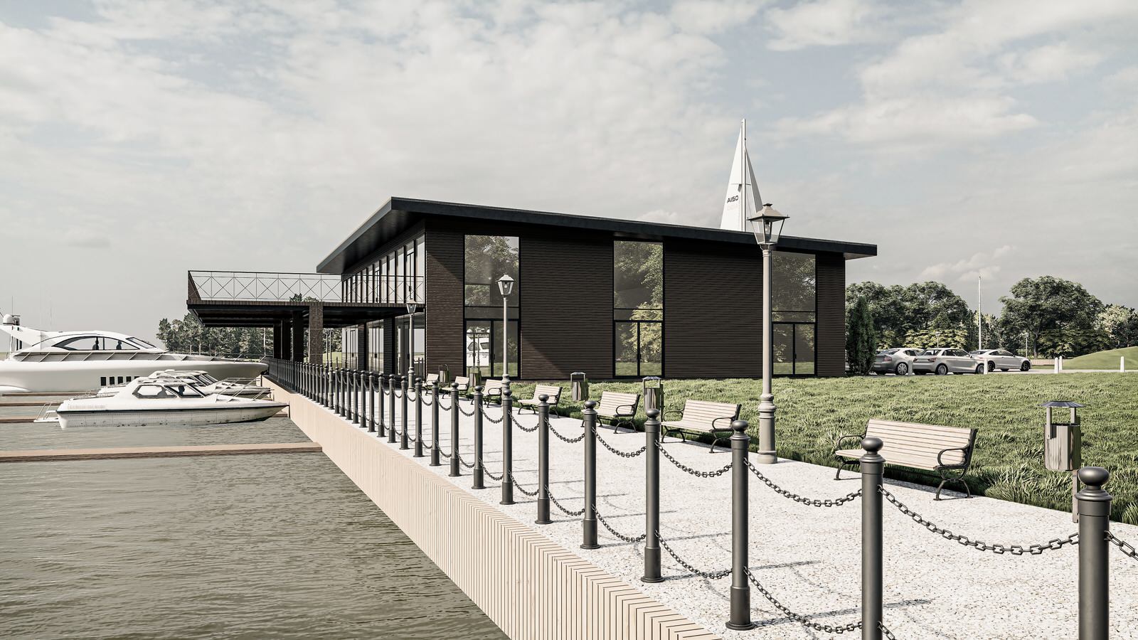 Обложка проекта: Проект небольшой пристани со зданием ресторана на берегу реки Волги