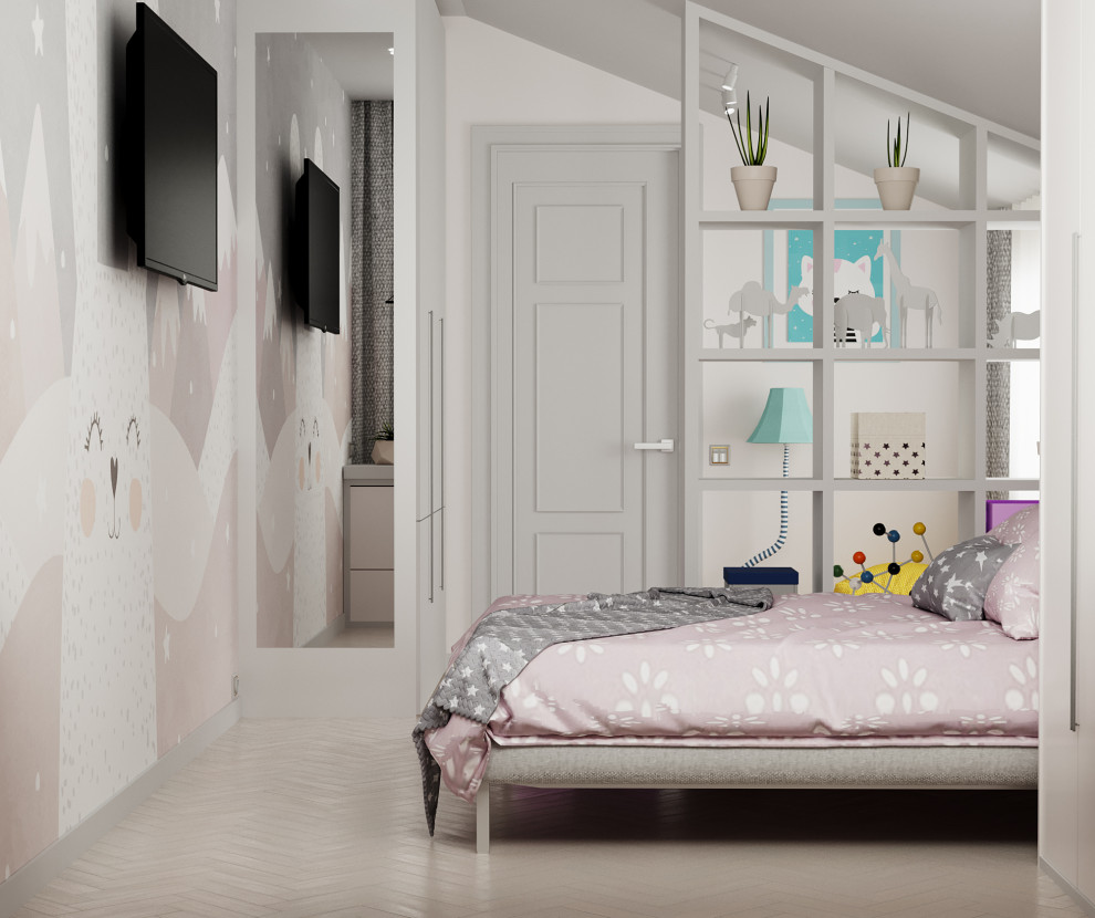 Дизайн интерьера детской комнаты на мансардном этаже 13,4м2