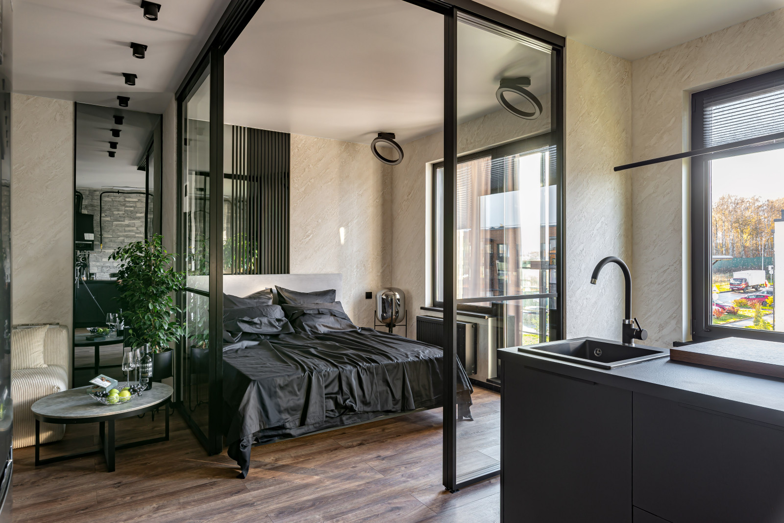 ЖК САМПО. 1-комнатная квартира в брутальном стиле, "от бетона" до заселения