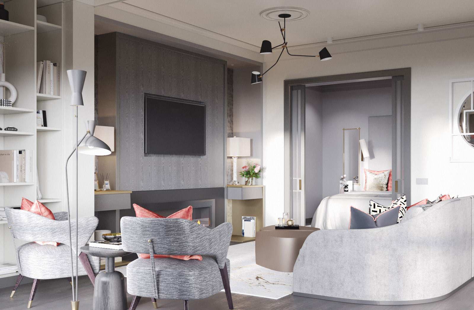 Монохромный интерьер с яркими акцентами