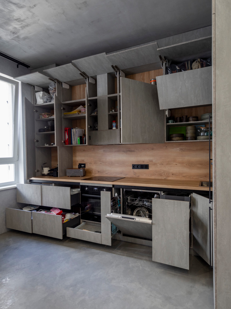 Элегантная минималистичная кухня в сером цвете