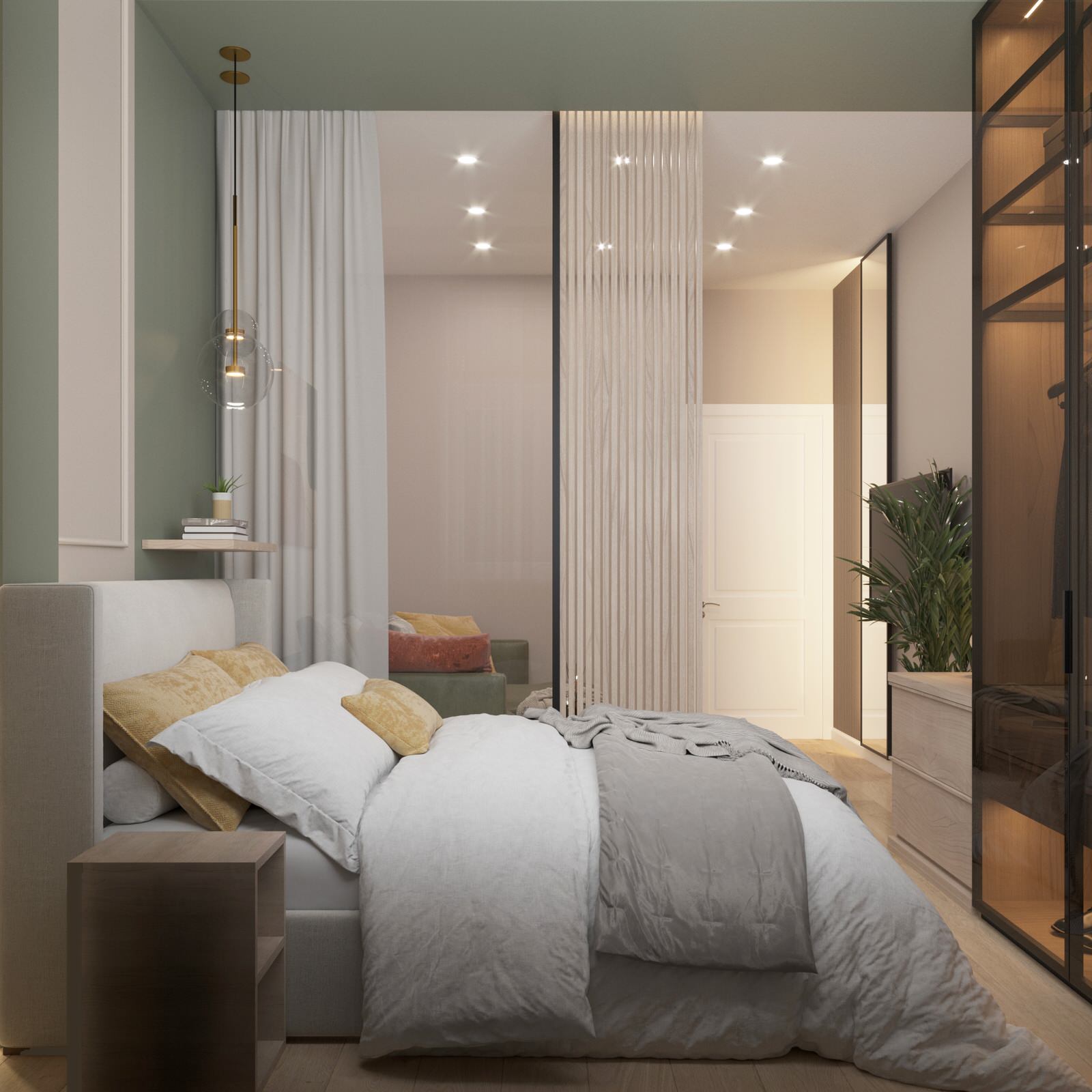 Спальня-гостиная из проекта квартиры для молодой пары