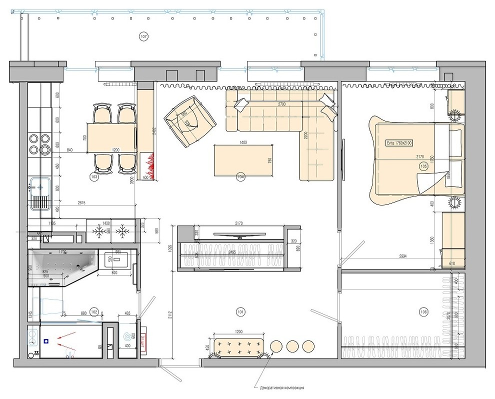 Дизайн интерьера двухкомнатной квартиры в новостройке по ул. Калинина