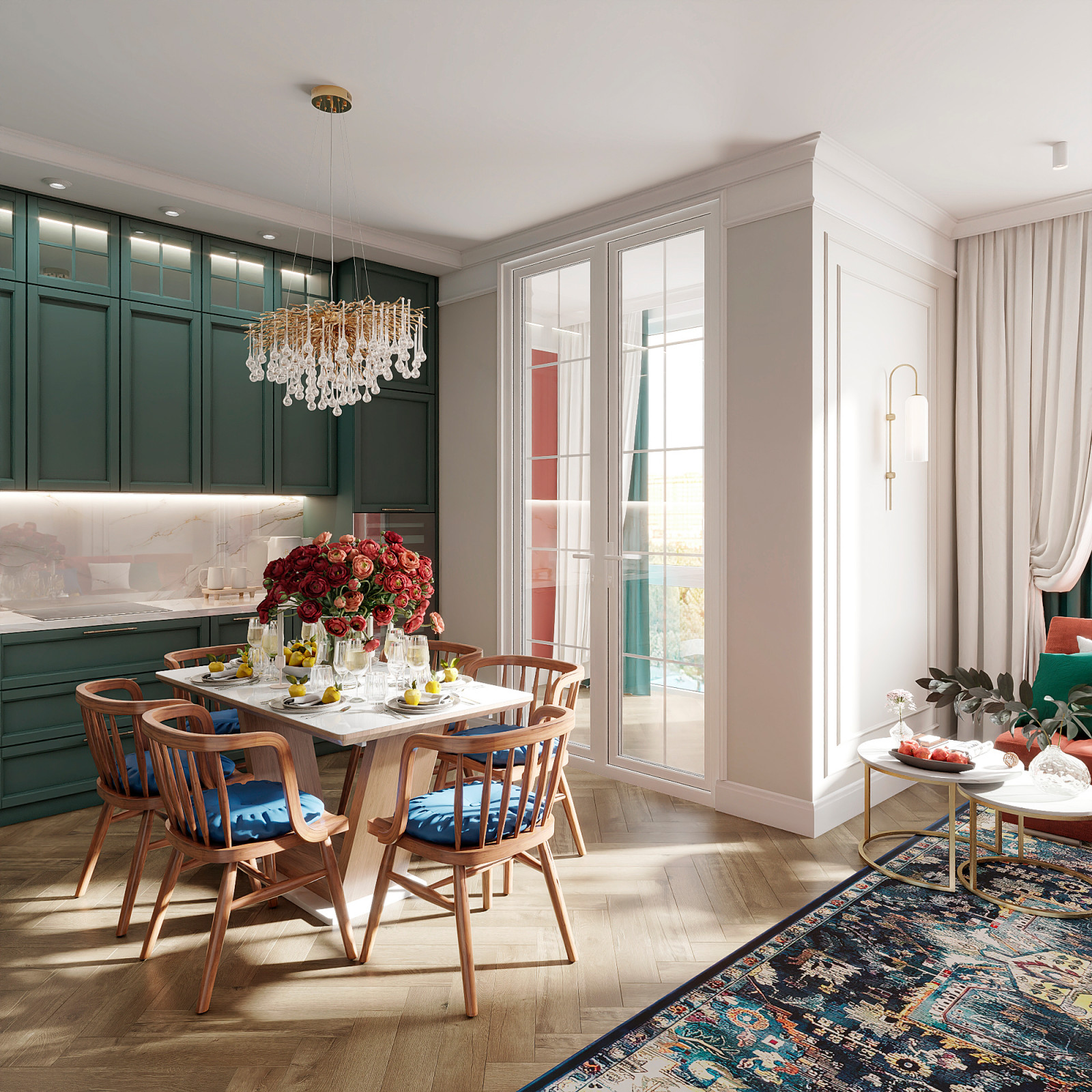 Утонченный проект с использованием разных стилей для семьи с двумя детьми