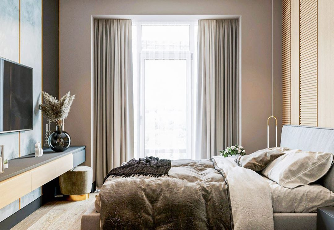 Дизайн-проект спальни в эко стиле и лофте в квартире во Владивостоке