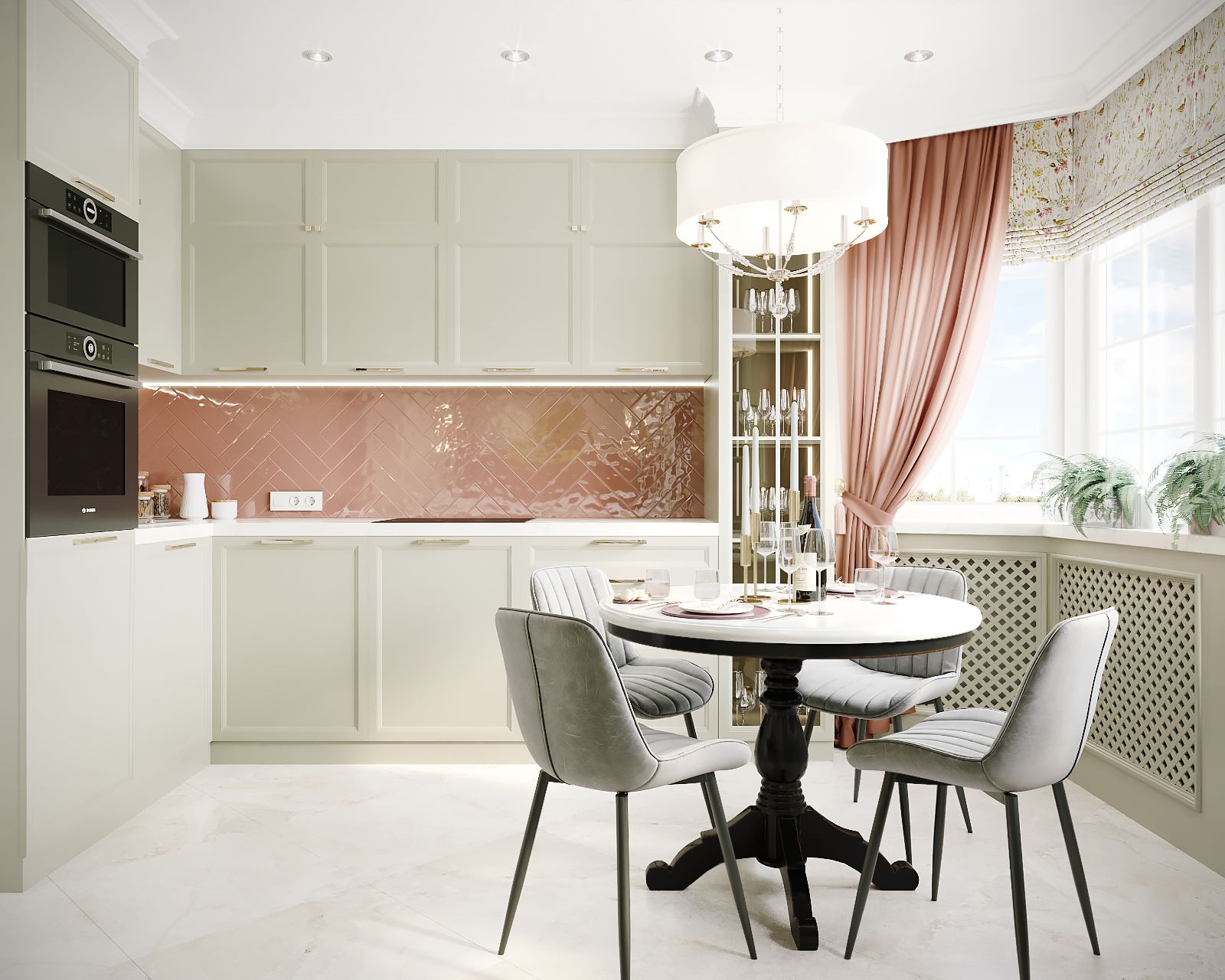 "Песто" кухня с эркером в квартире г.Москва