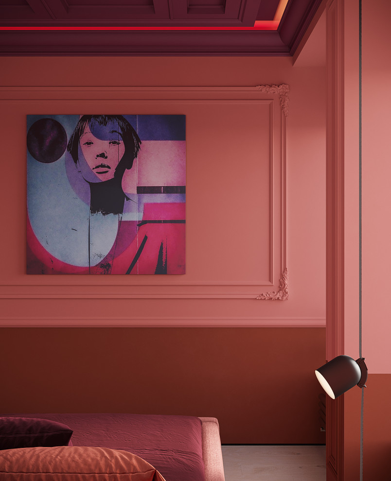 Warm Modern Bedroom with Neon Accents