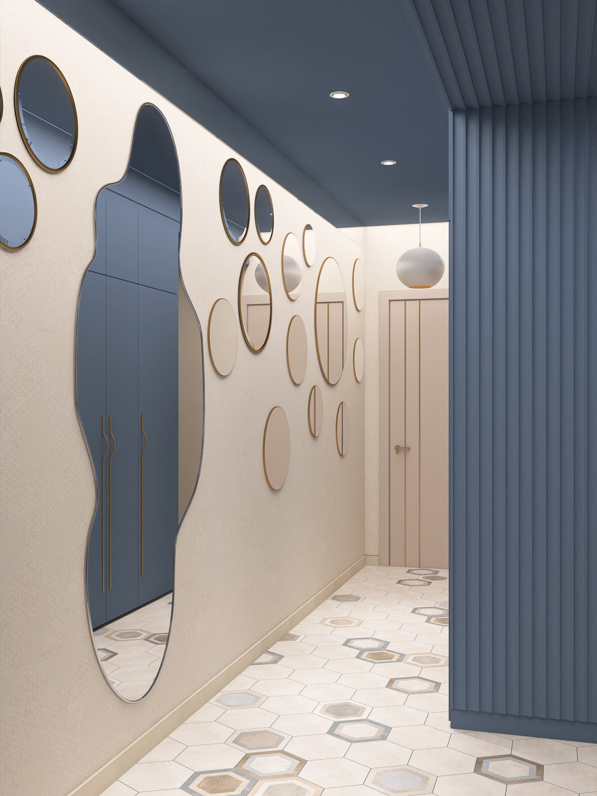 Коридор сложной архитектуры в 3-х комнатной квартире.