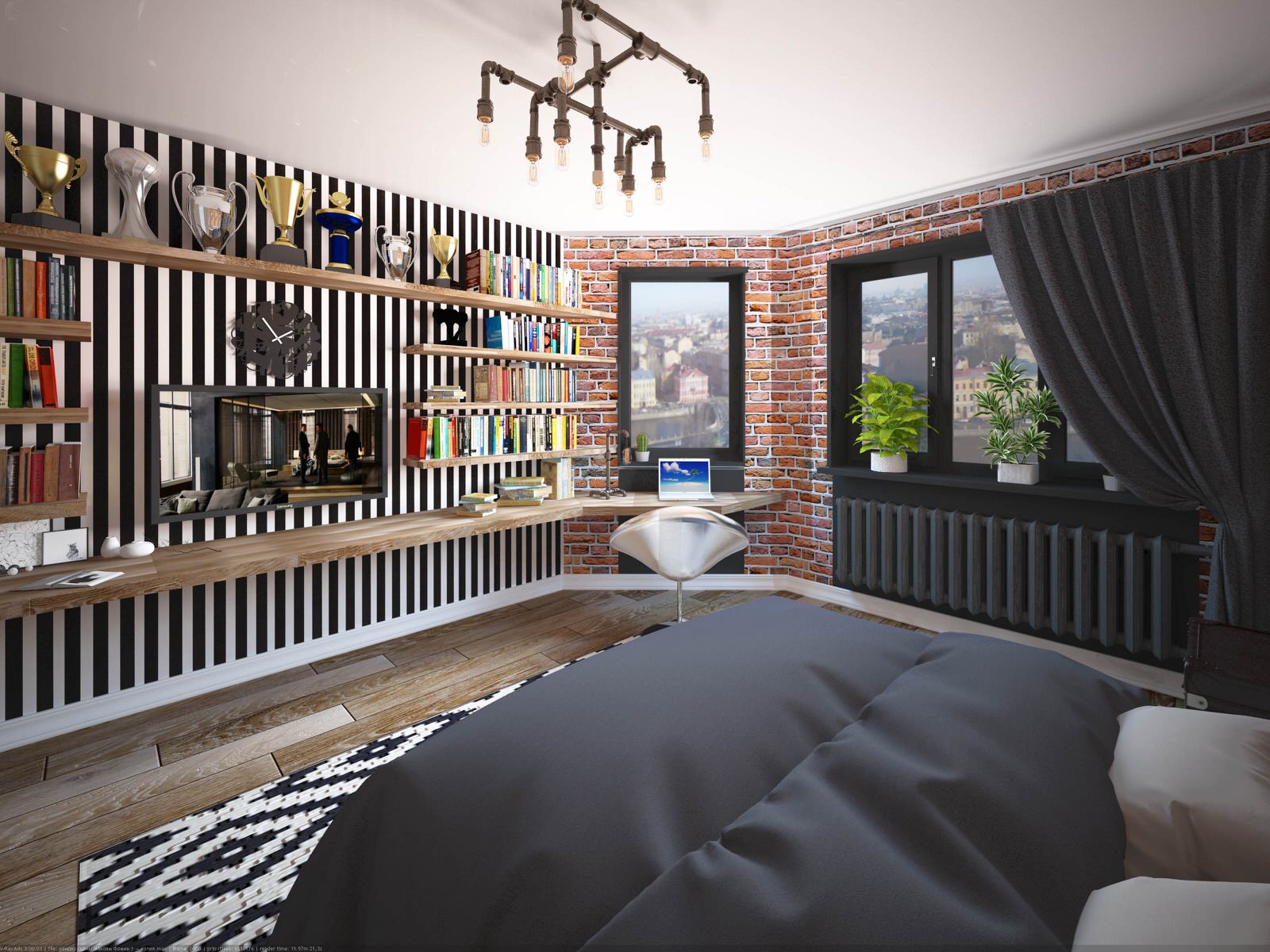 спальня в стиле лофт