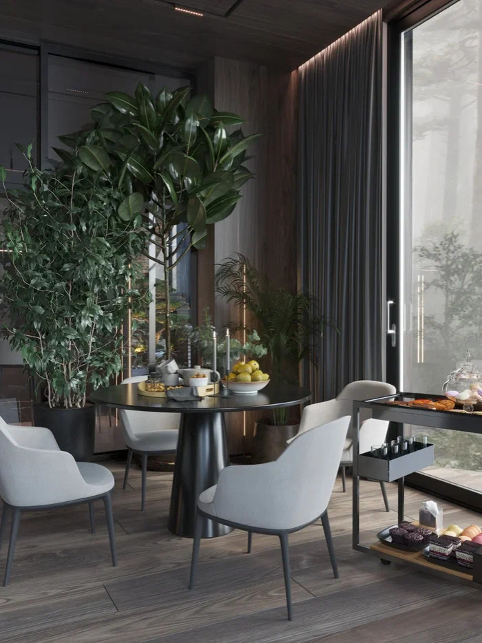 Главная зона в интерьере дома в КП Променад