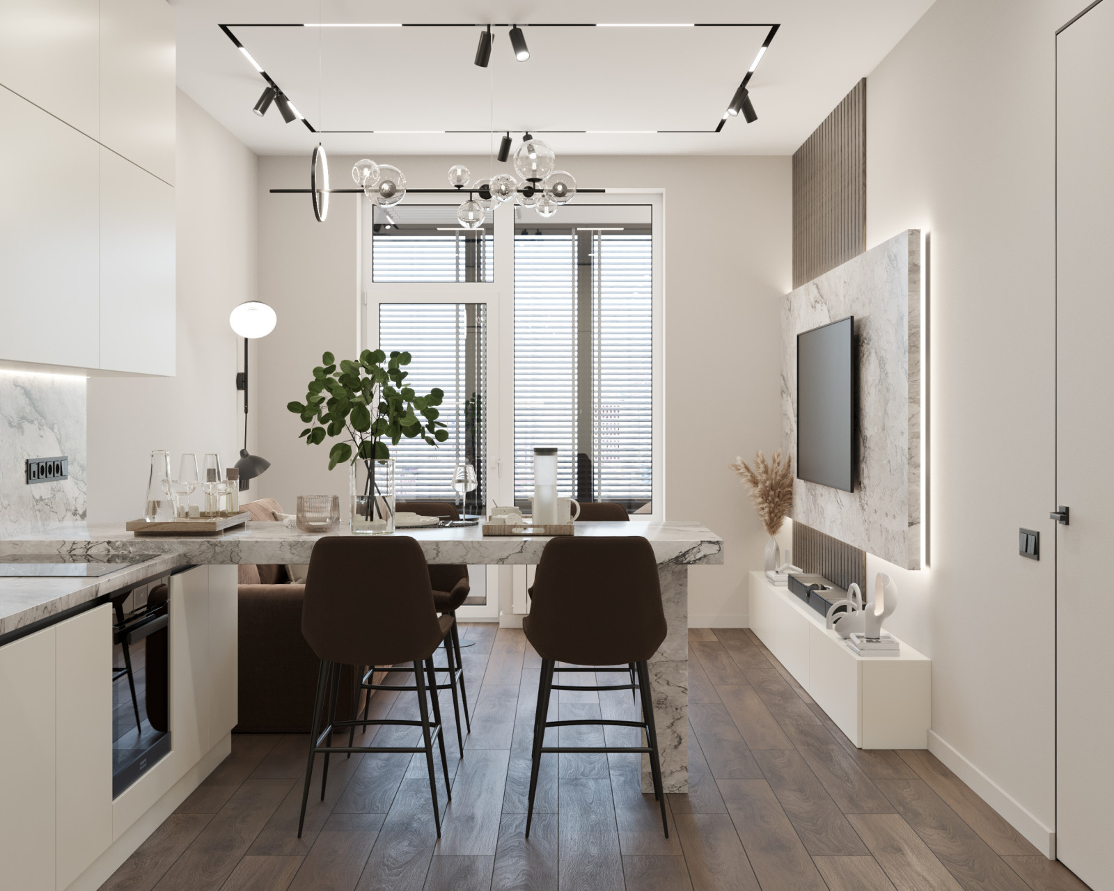 Современный интерьер в темных тонах в ЖК Настоящее