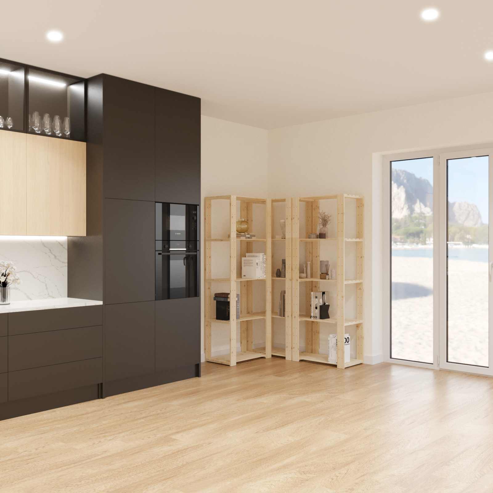 Стеллаж деревянный БОР 2 / Стеллажная система в