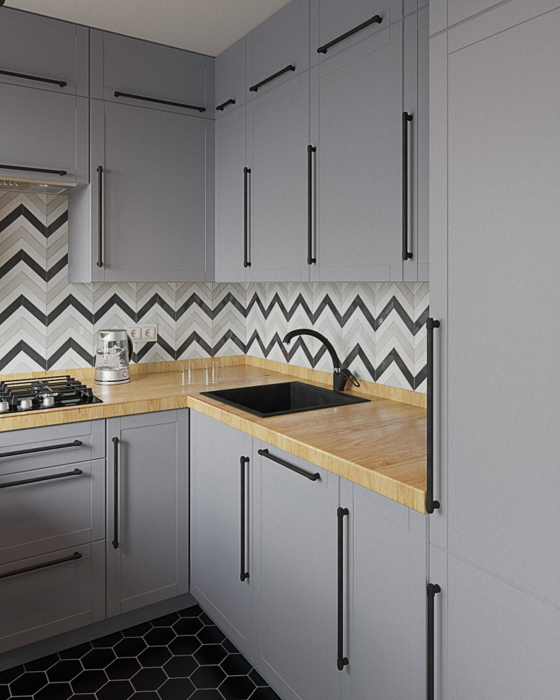 Маленькая кухня, в которуой необходимо было уместить множество мест хранения