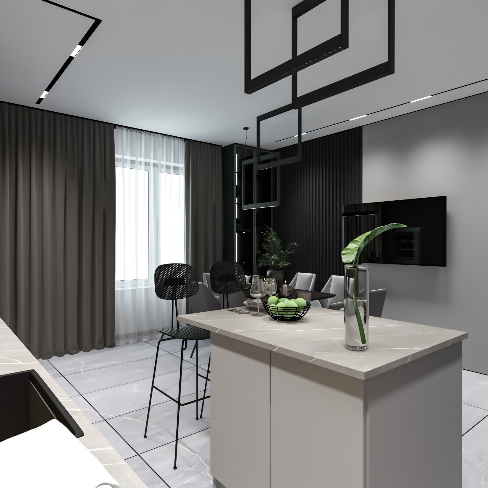 Дизайн кухни (проект квартиры в темных тонах)