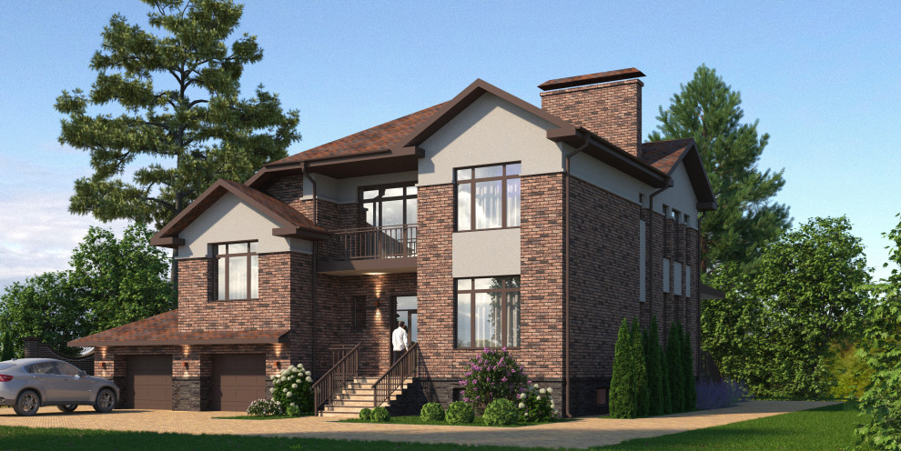 Обложка проекта: Архитектурная-визуализация и ландшафтное проектирование для коттеджа в Москве.