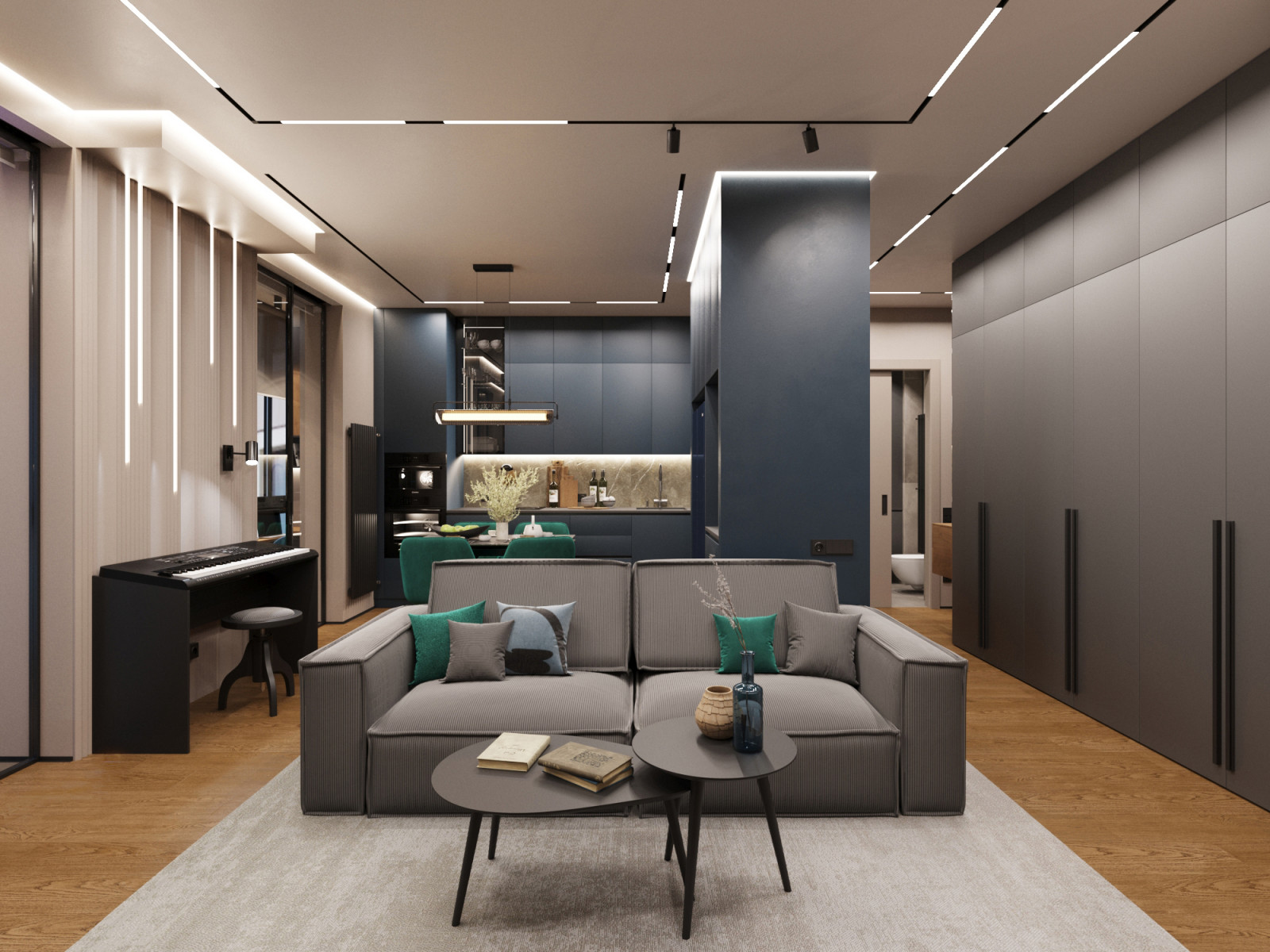 Дизайн-проект квартиры в темно серых тонах
