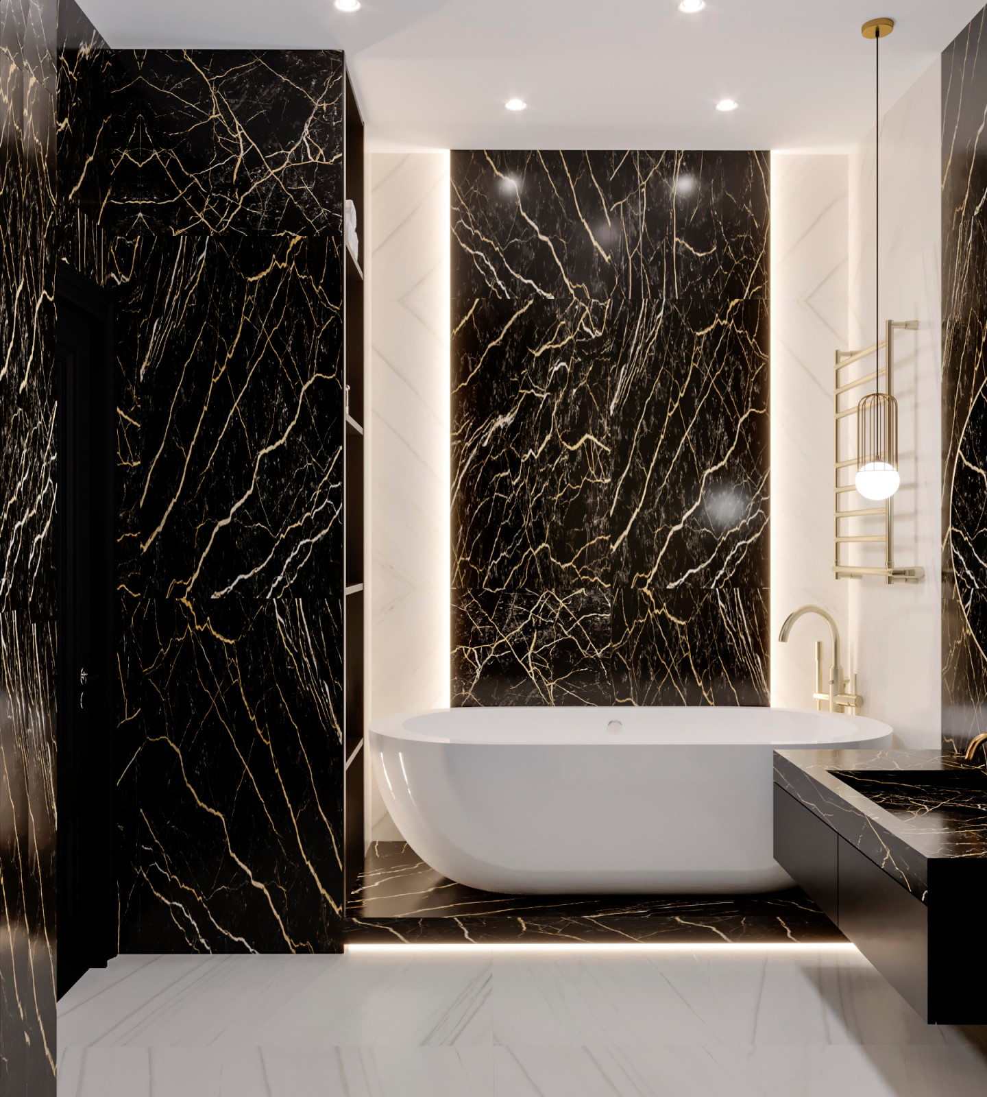 Ванная комната в современном стиле с элементами драмы