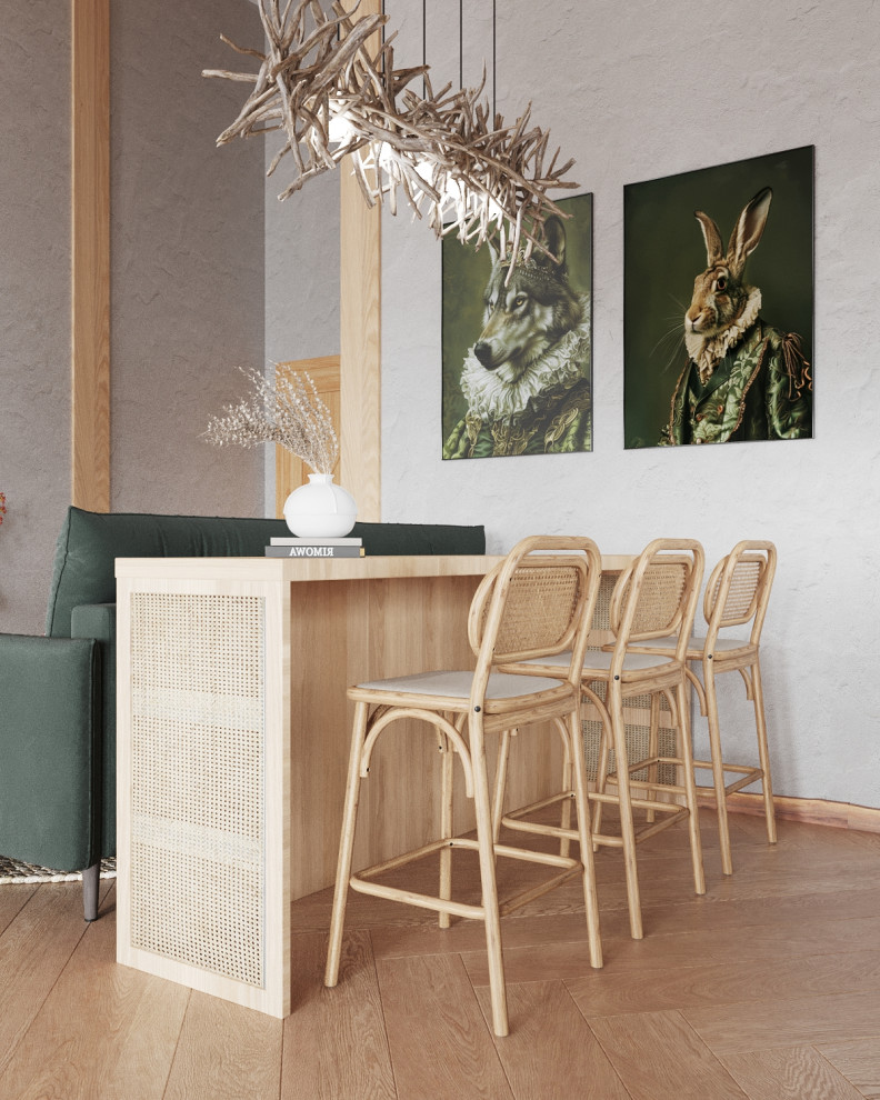 Визуализация кухни-гостиной для дома в стиле Фахверк в гостиничном комплексе