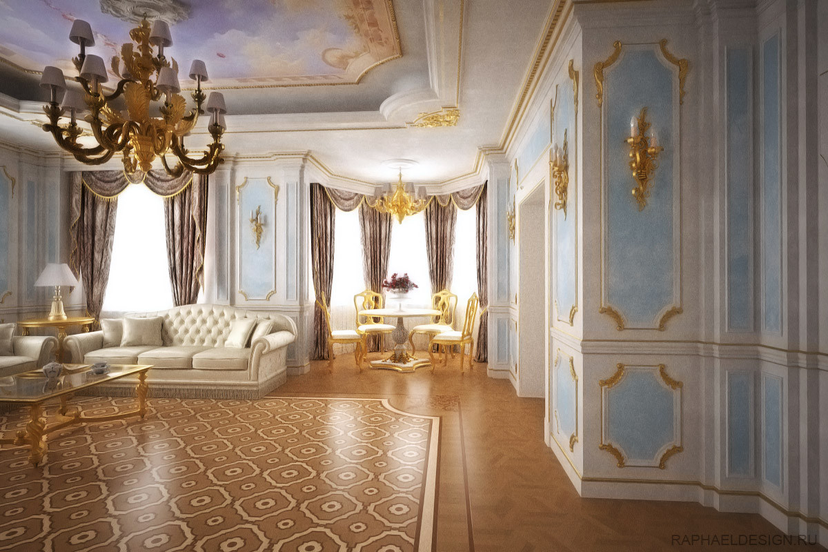 Дизайн интерьера гостиной загородного дома в классическом стиле