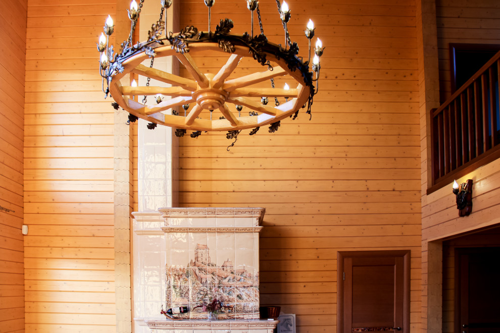 Гостиный зал в деревянном доме из клееного бруса