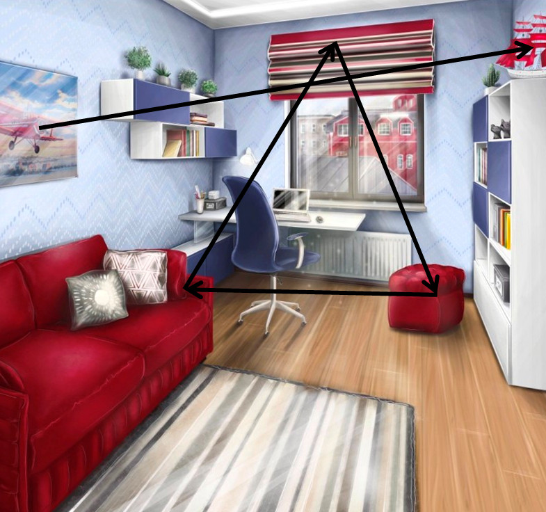 Треугольник красных акцентов и равновесие акцентного декора