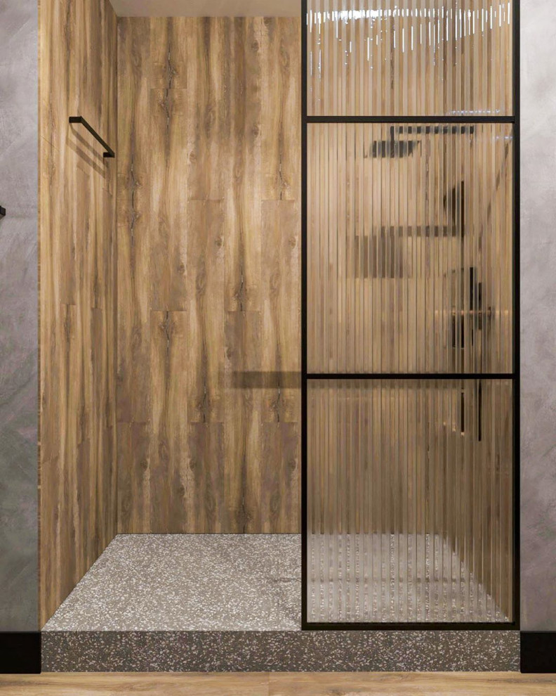 Дизайн-проект ванной в эко стиле и лофте в квартире во Владивостоке