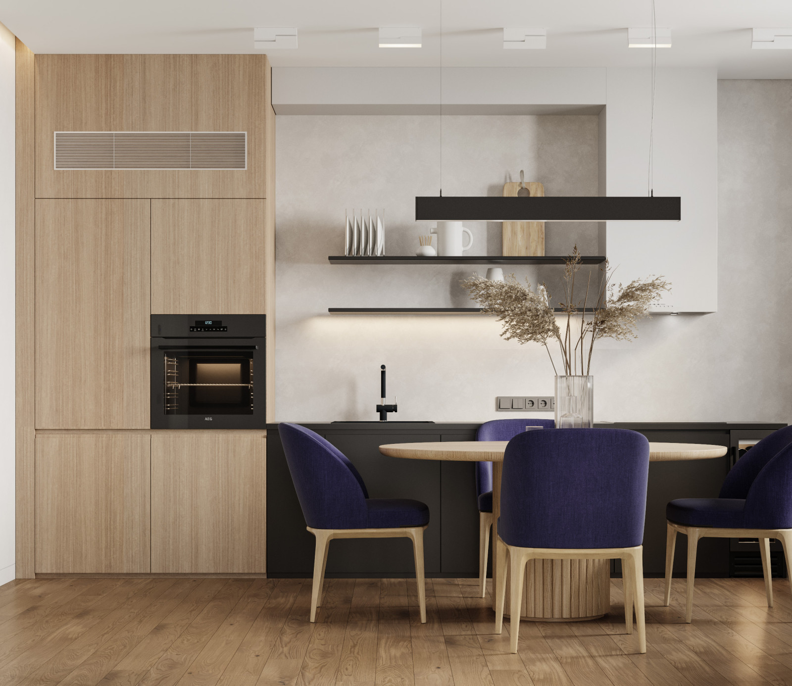 Светлая семейная квартира с синими акцентами 80 м²