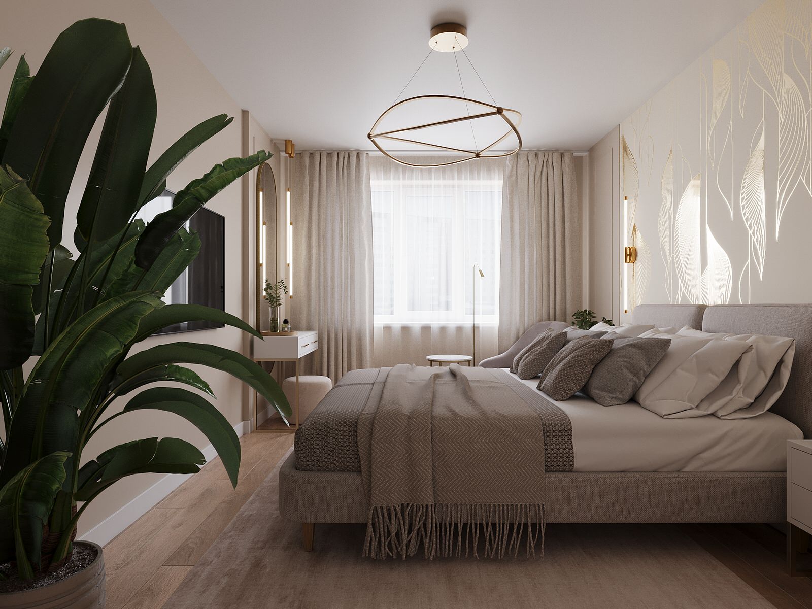 Бежевый в спальне .