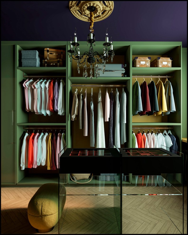 Эклектичный проект квартиры с огромной гардеробной с окном