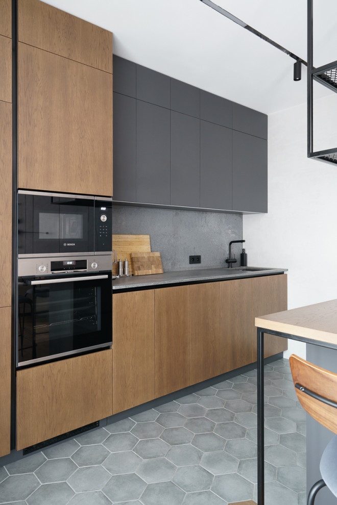 Серая мебель с деревом для всей квартиры