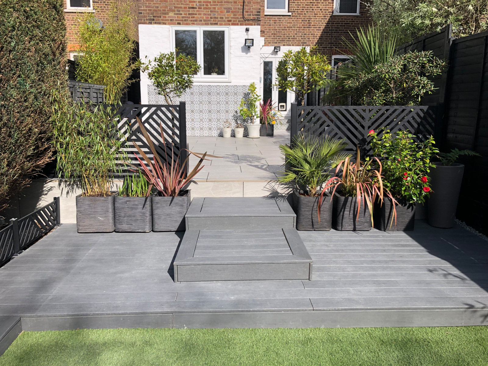 Composite decking, astro turf and patio