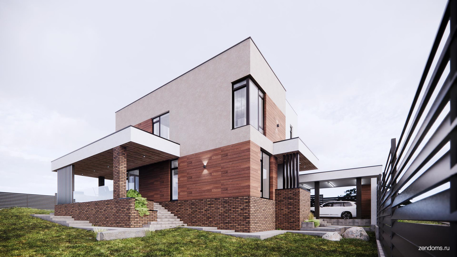 Проект двухэтажного дома 146 кв.м. с плоской крышей.