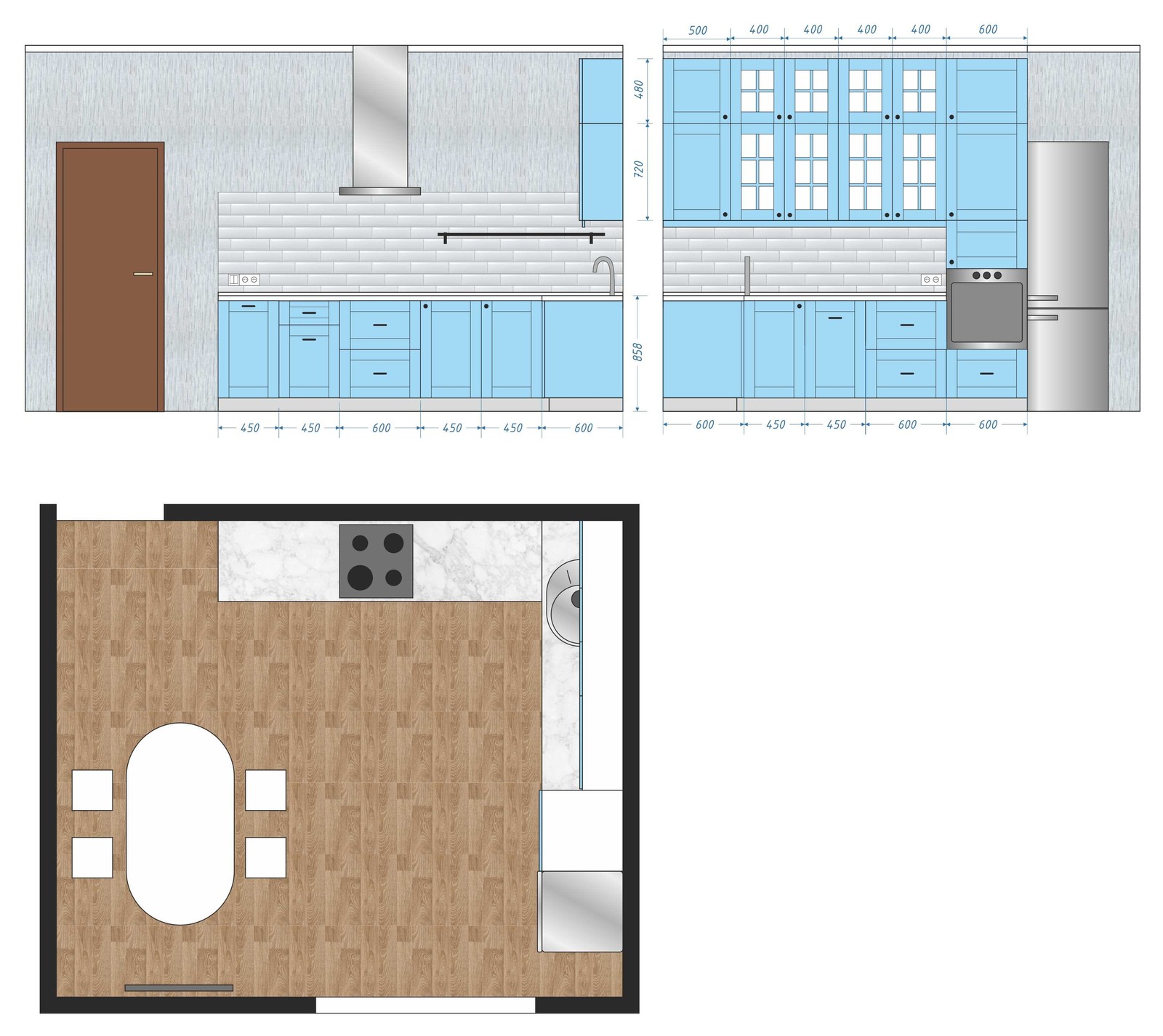 Обложка проекта: Голубая кухня в скандинавском стиле